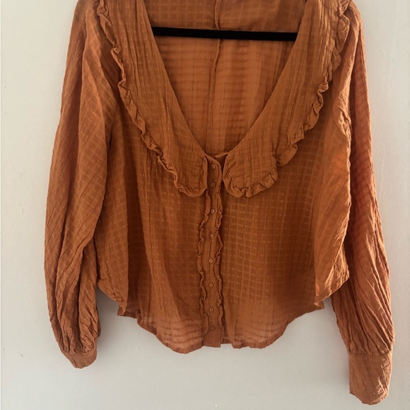 Carly Jean Los Angeles Tops - Carly Jean Los Angeles Ruffled Blouse - Tan